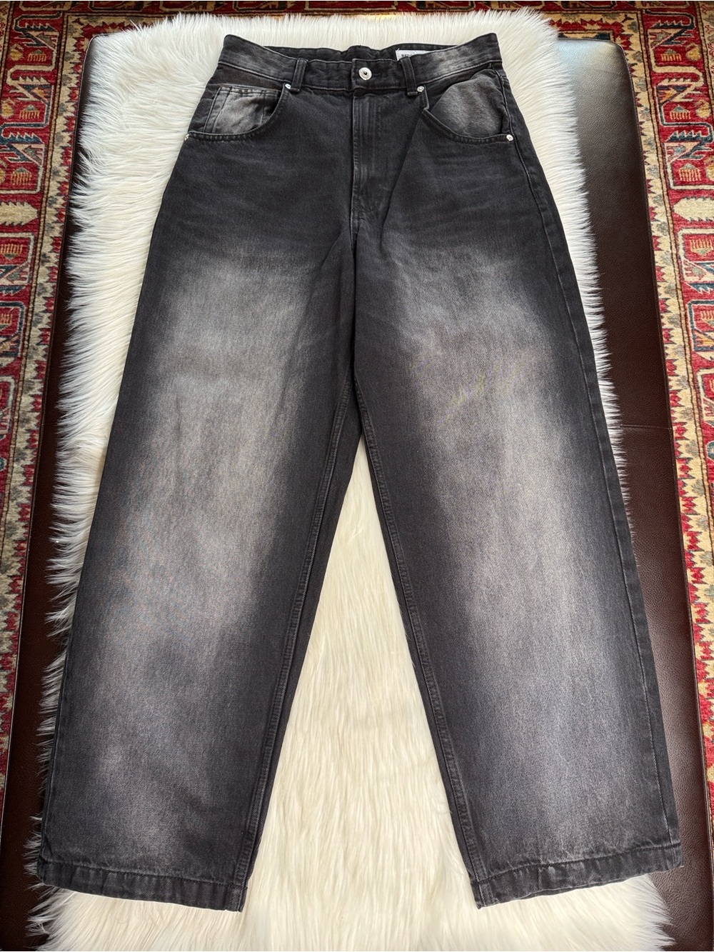 Bershka Black Acid Wash Baggy Wide Leg Jeans